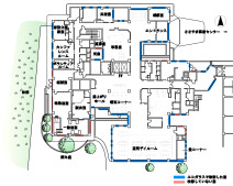 事務機能が集約された1階の平面図。南西の浴室エリアは使用が短時間に限られるとして窓のリフォーム対象外となった。予算面を検討する際、参考になる考え方だろう