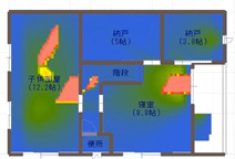 冬至の日午後２時の３階。ピンク色の直射日光が南と西の窓から差し込み、寝室・子ども室の床から室内全体を暖めている（画像提供・Nさん）