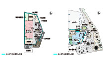 エコガラス並ぶ白い船 商工会議所が挑んだZEB建築-二階平面図/一階平面図