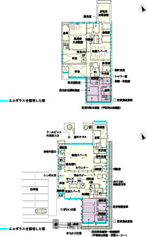 木とエコガラスが美しい 新庁舎はNearly ZEB-平面図1階・2階